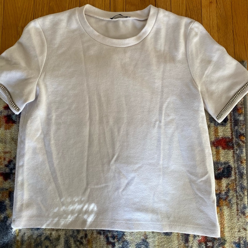 Zara Box Cut Tee with Rhinestone Detail